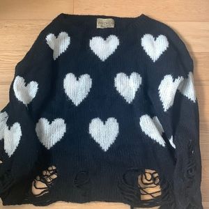Wildfox Distressed Hearts Sweater